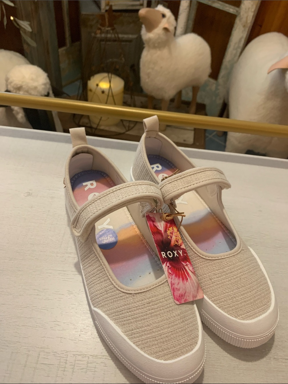 Roxy Women’s Beige Mary Jane Sneakers with White Soles